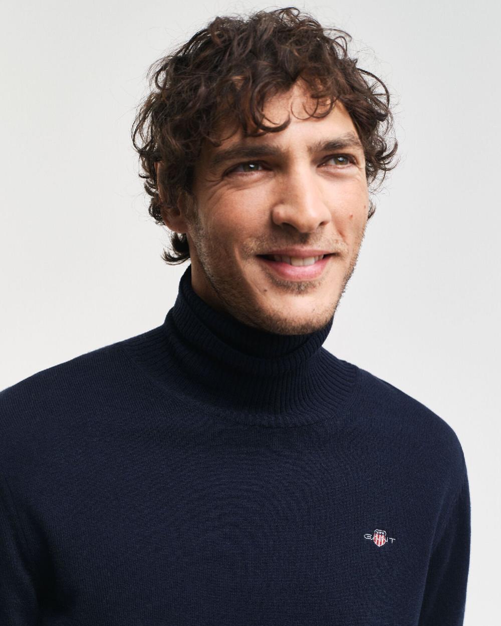 Gant Cotton Wool Turtleneck Sweater Evening Blue