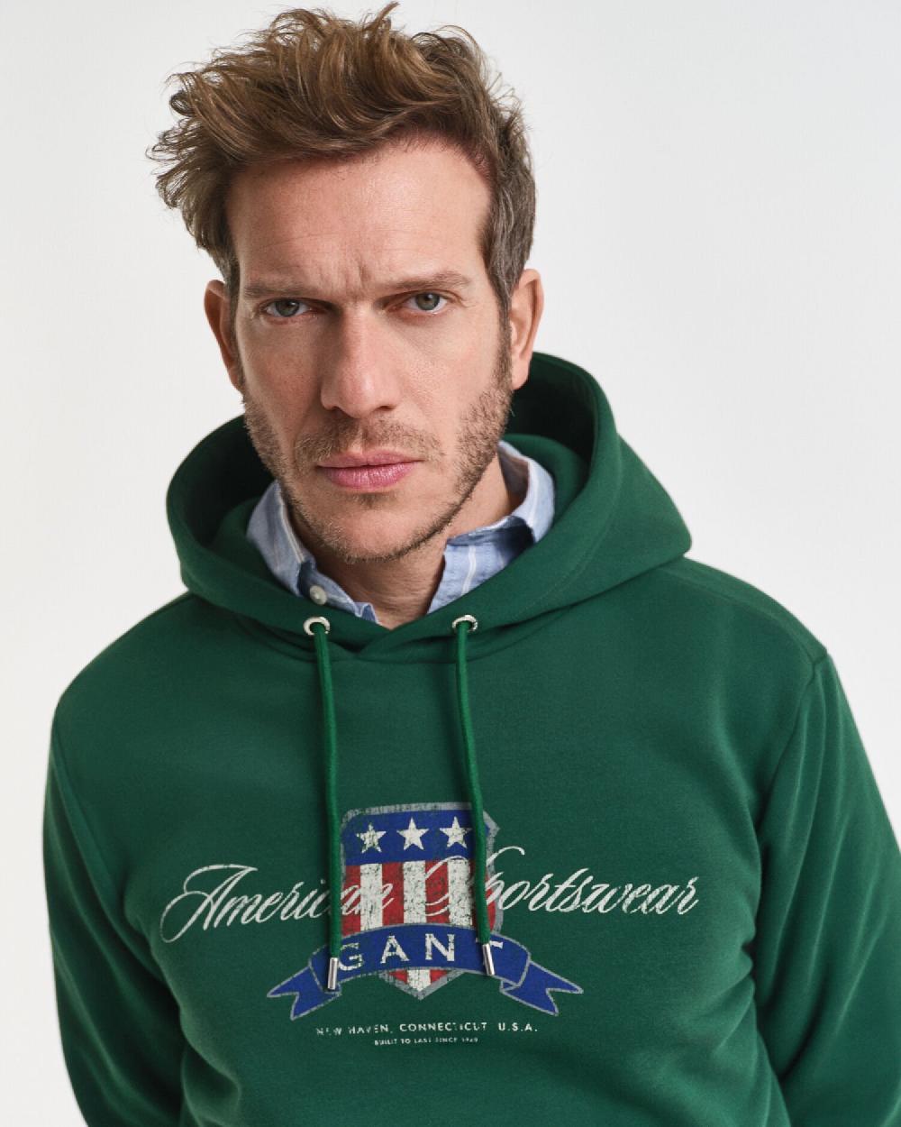 Gant Crest Graphic Hoodie Forest Green