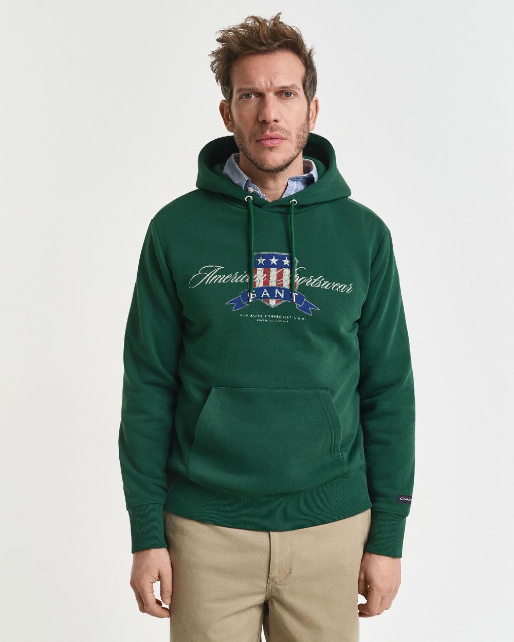 gant Crest Graphic Hoodie forest green