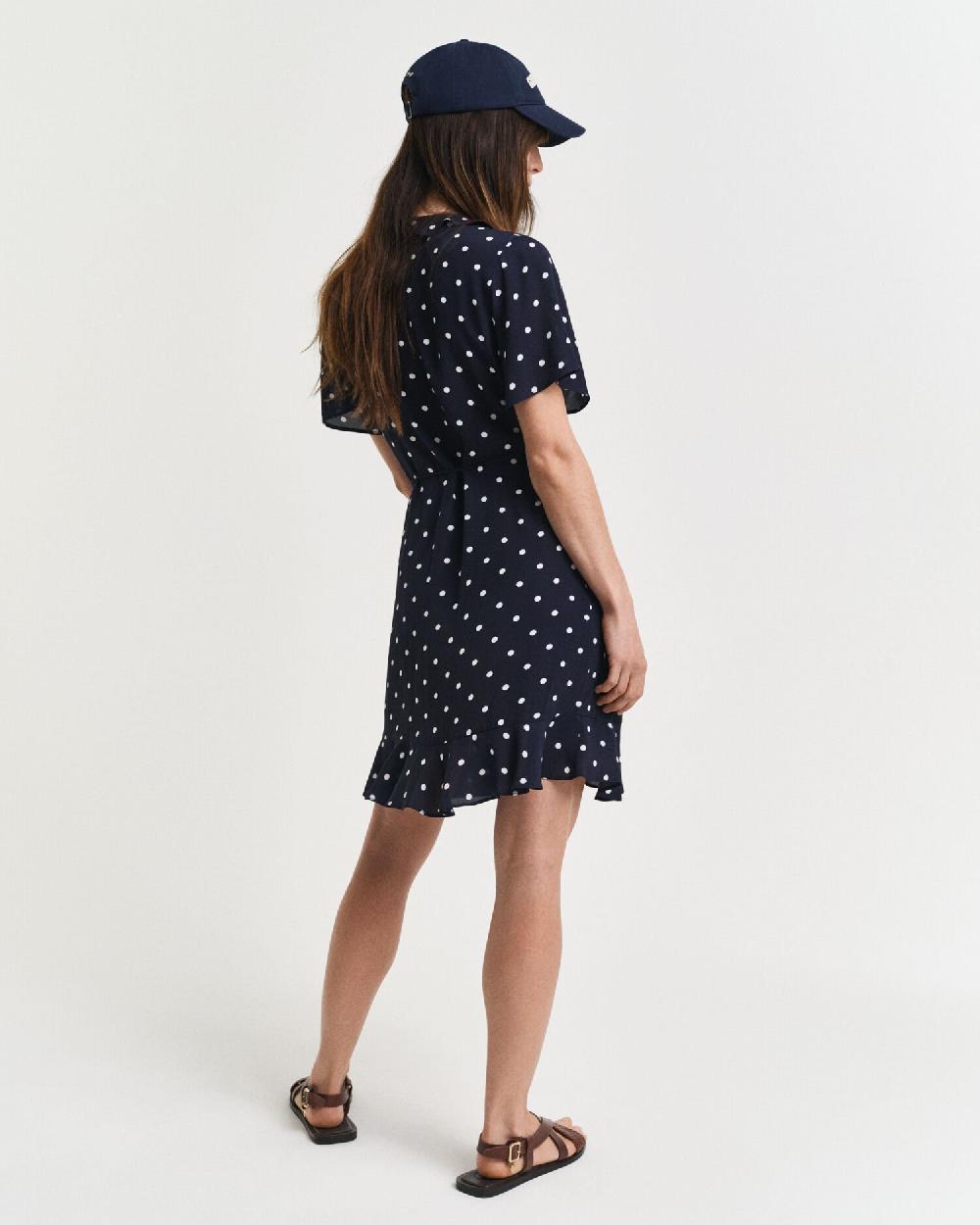 Gant Dot Print Frill Dress Evening Blue