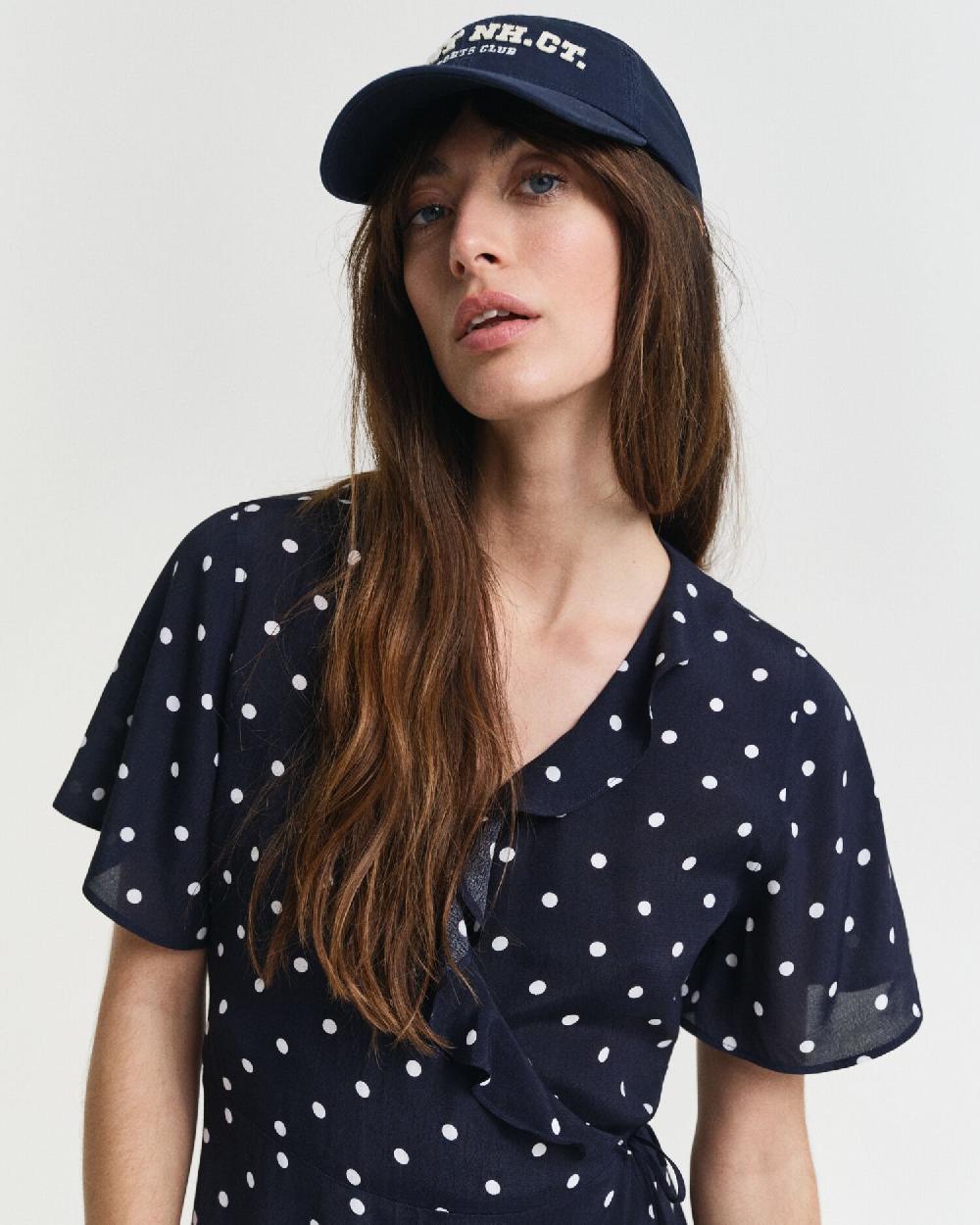 Gant Dot Print Frill Dress Evening Blue