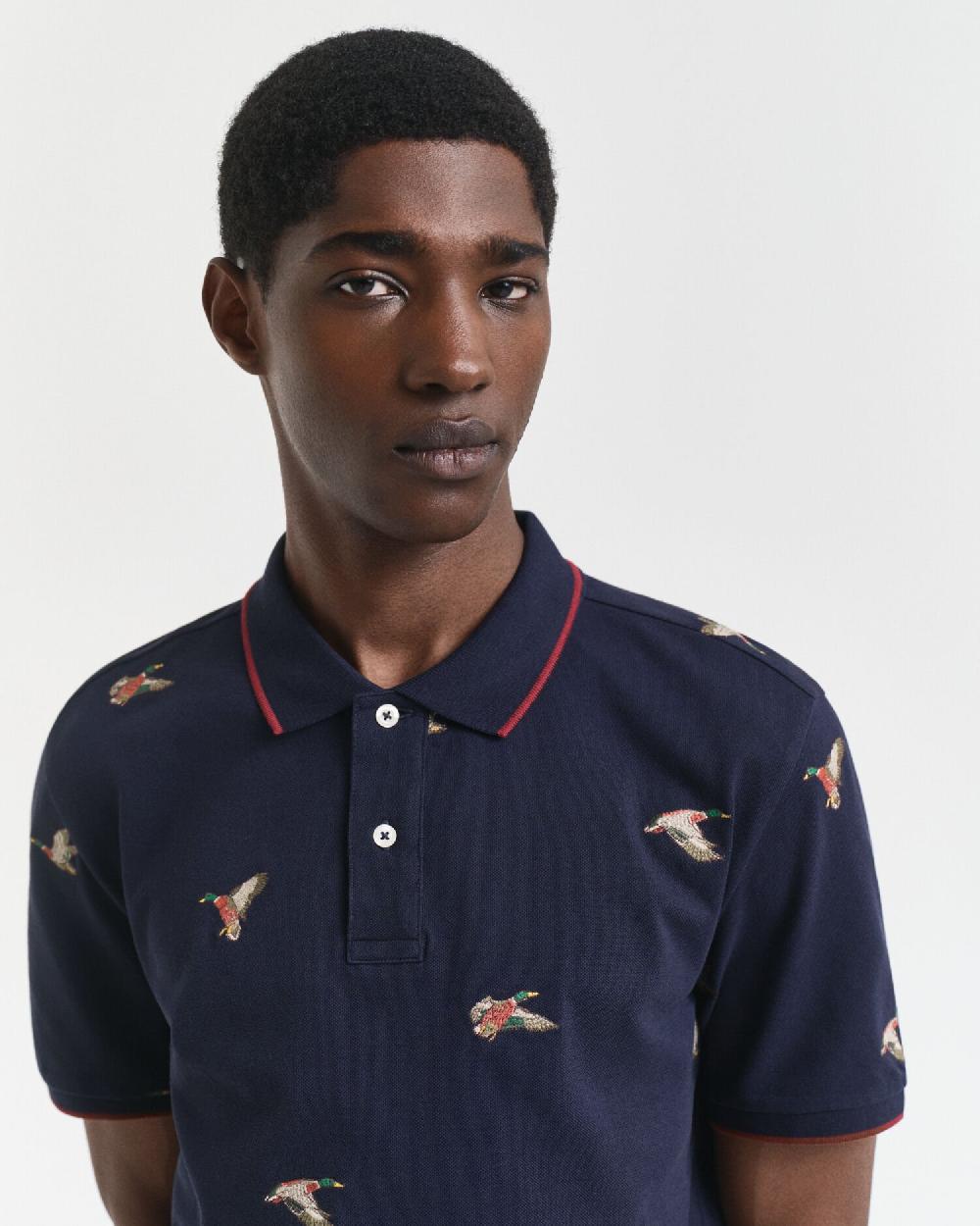 Gant Embroidered Polo Shirt Evening Blue