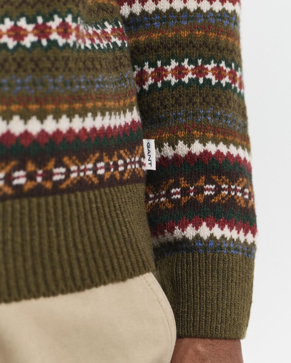 Gant Fair Isle Crew Neck Sweater Country Green