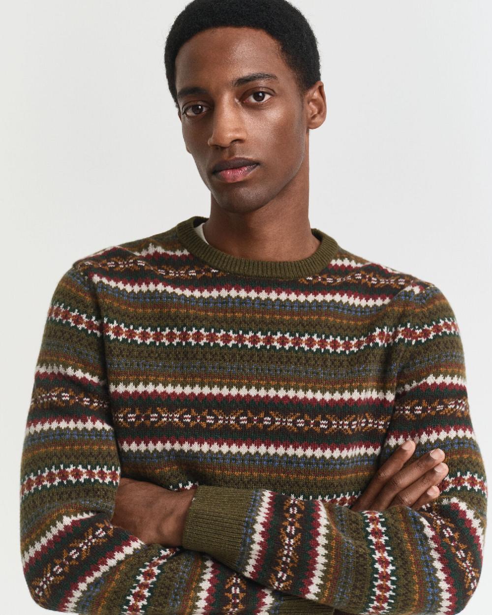 Gant Fair Isle Crew Neck Sweater Country Green