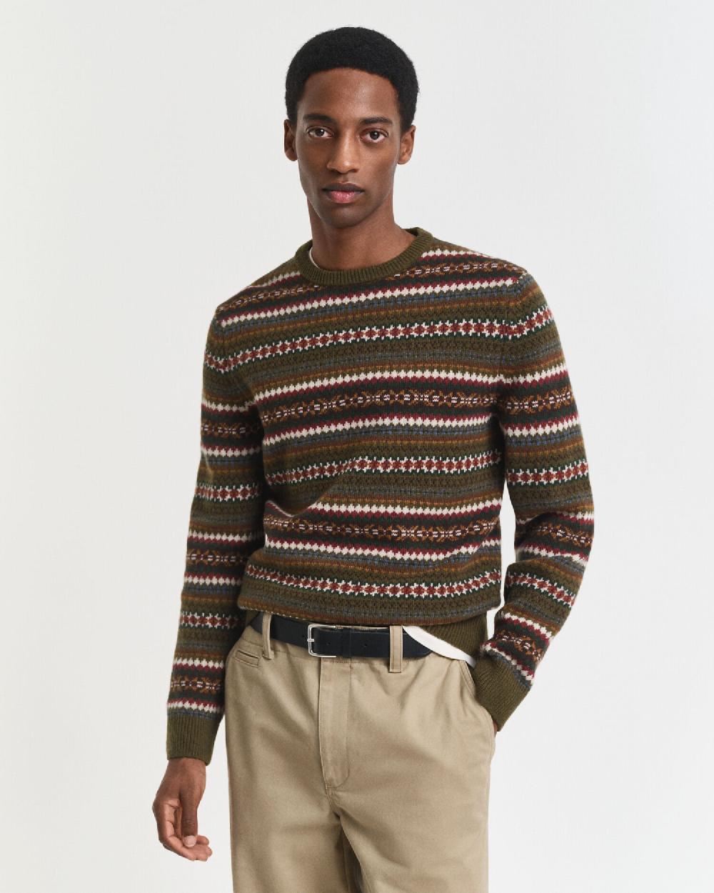 gant Fair Isle Crew Neck Sweater country green