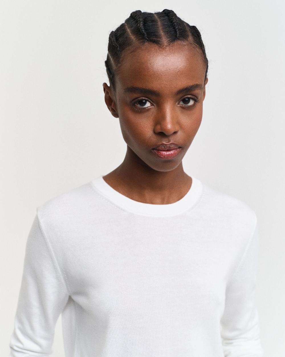 Gant Fine Knit Crew Neck Sweater Cream
