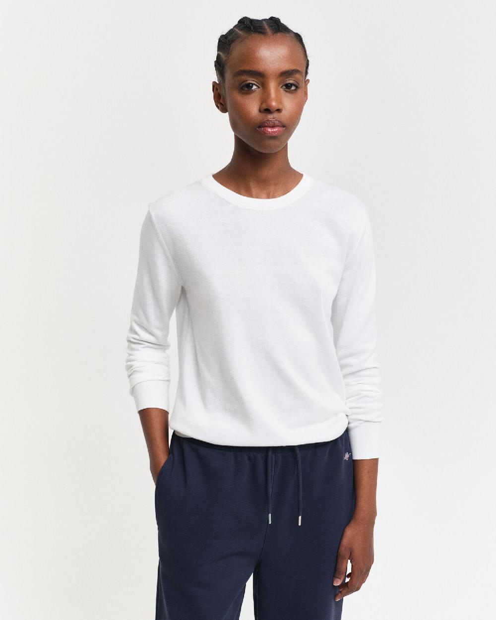 gant Fine Knit Crew Neck Sweater cream
