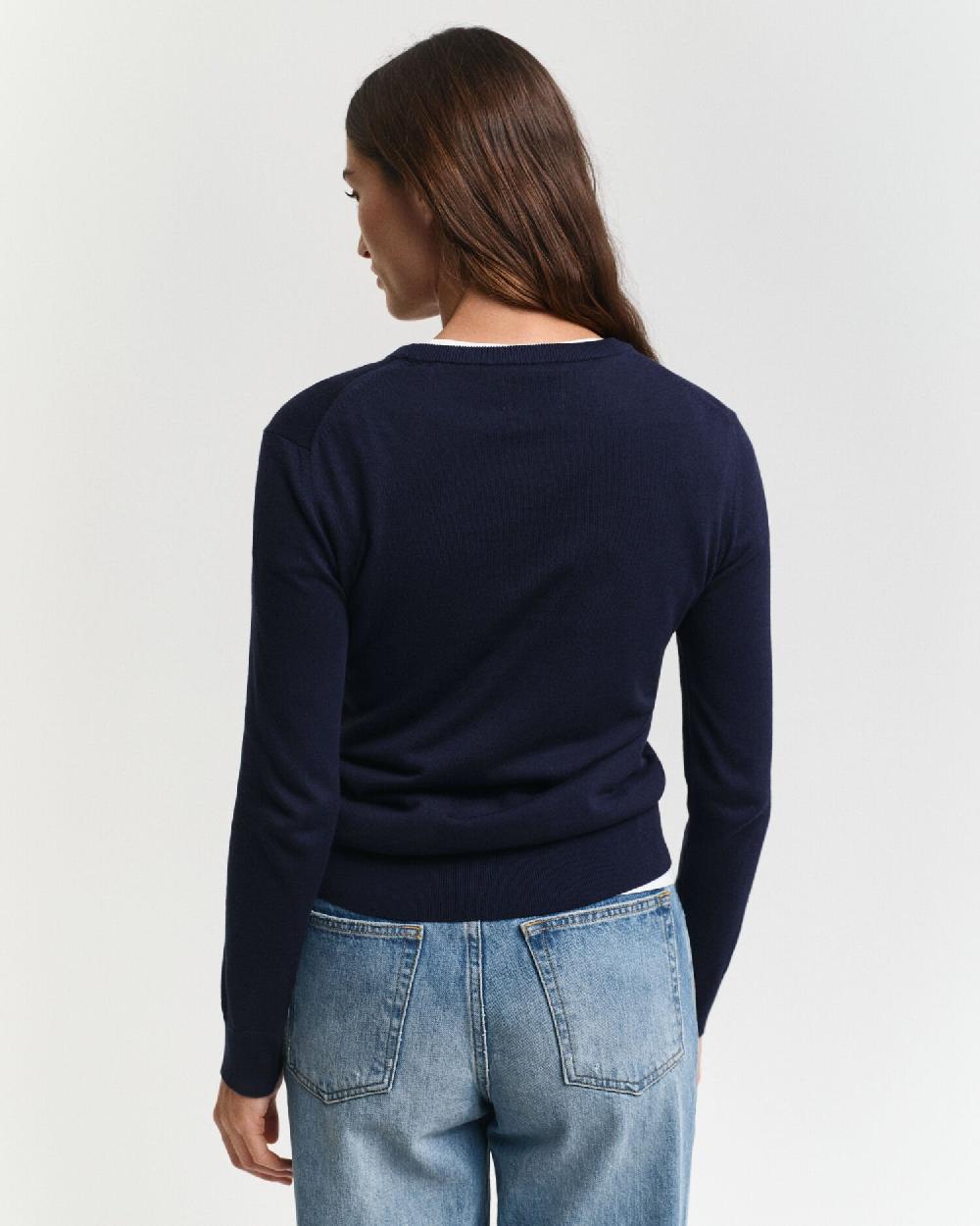 Gant Fine Knit Crew Neck Sweater Evening Blue