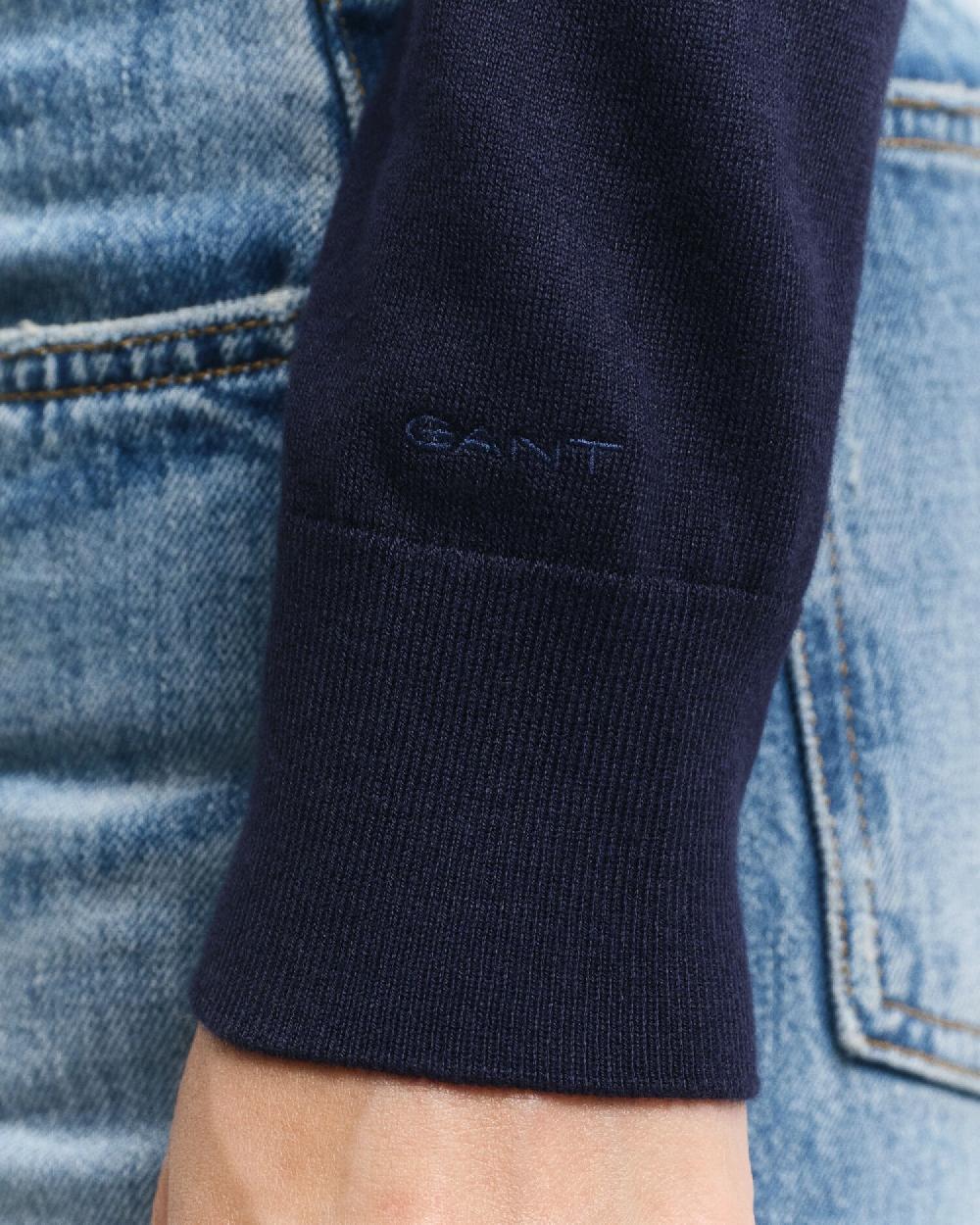 Gant Fine Knit Crew Neck Sweater Evening Blue