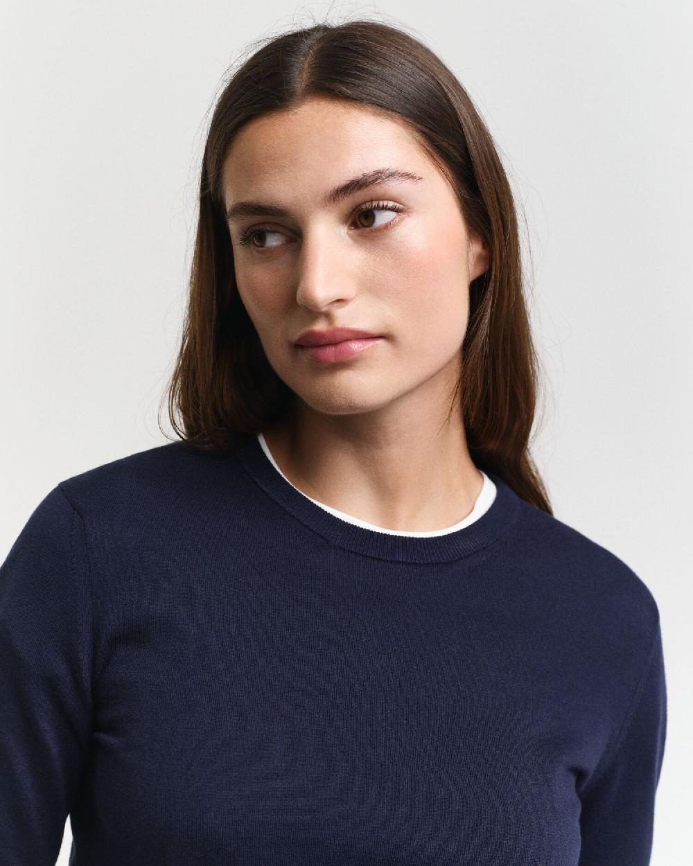 Gant Fine Knit Crew Neck Sweater Evening Blue