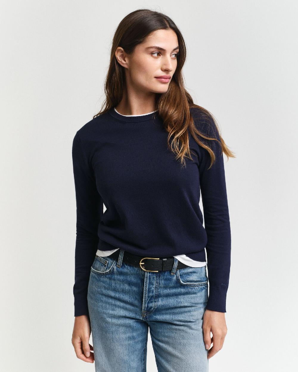 gant Fine Knit Crew Neck Sweater evening blue