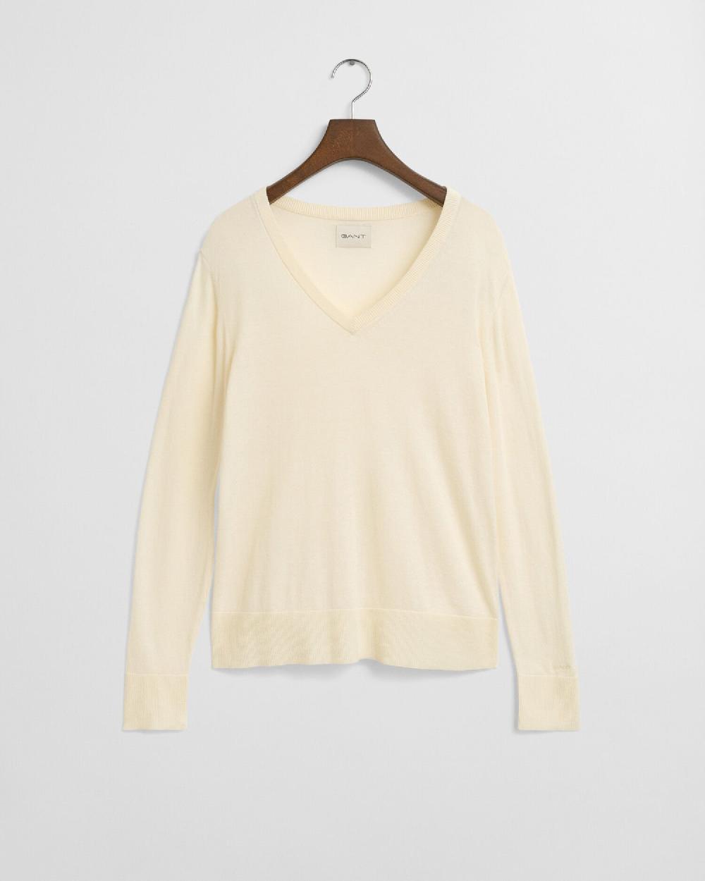 gant Fine Knit V-Neck Sweater cream