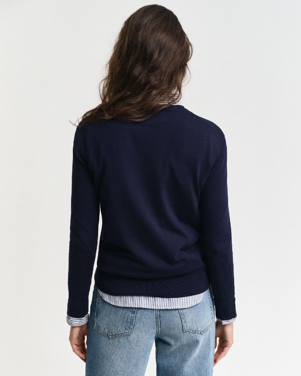 Gant Fine Knit V-Neck Sweater Evening Blue