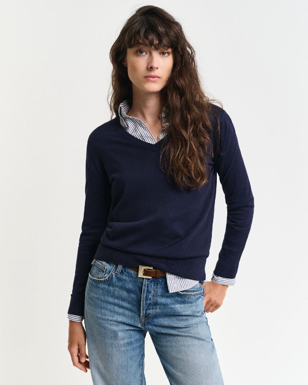 gant Fine Knit V-Neck Sweater evening blue