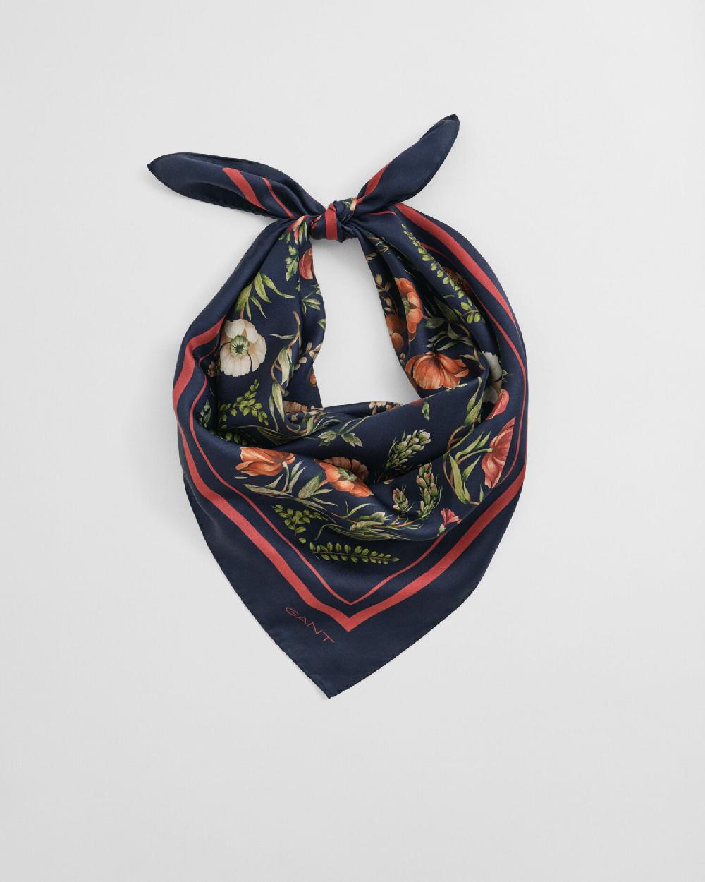 Gant Floral Print Silk Scarf Evening Blue