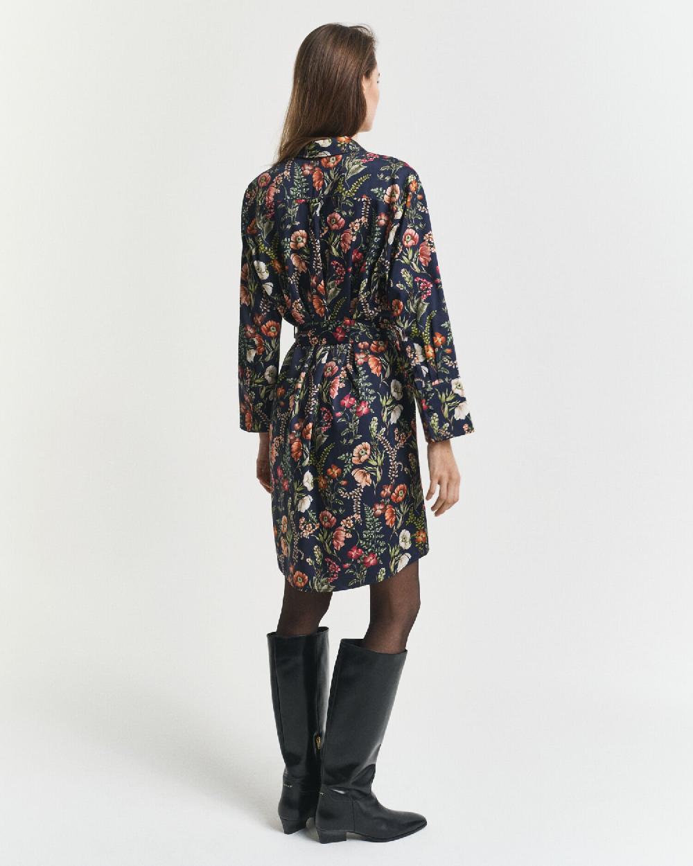 Gant Floral Print Viscose Shirt Dress Evening Blue