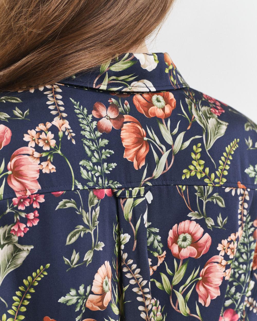 Gant Floral Print Viscose Shirt Dress Evening Blue