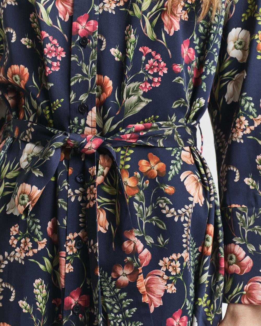 Gant Floral Print Viscose Shirt Dress Evening Blue