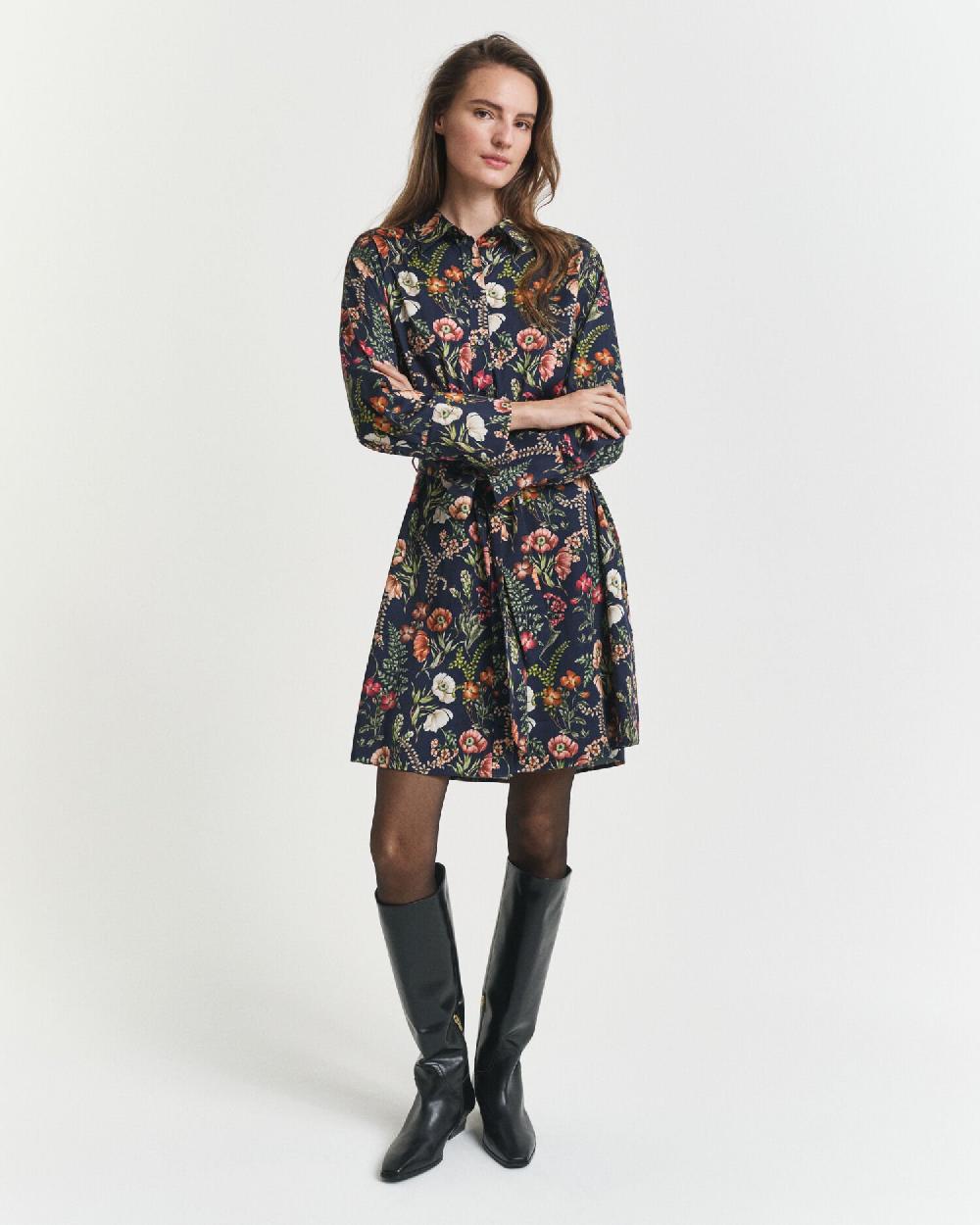 gant Floral Print Viscose Shirt Dress evening blue