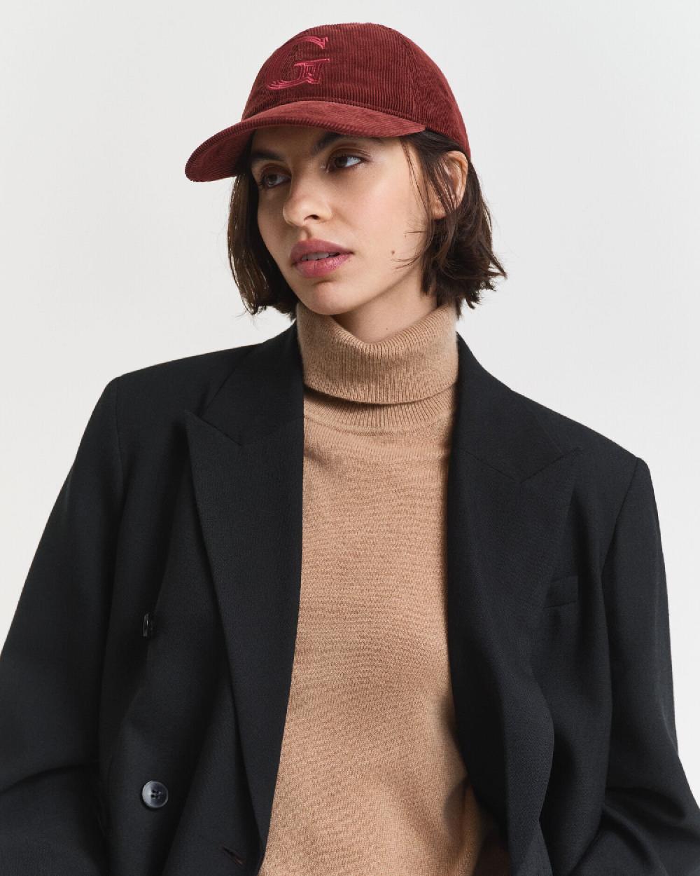 gant G Embroidered Corduroy Cap plum wine