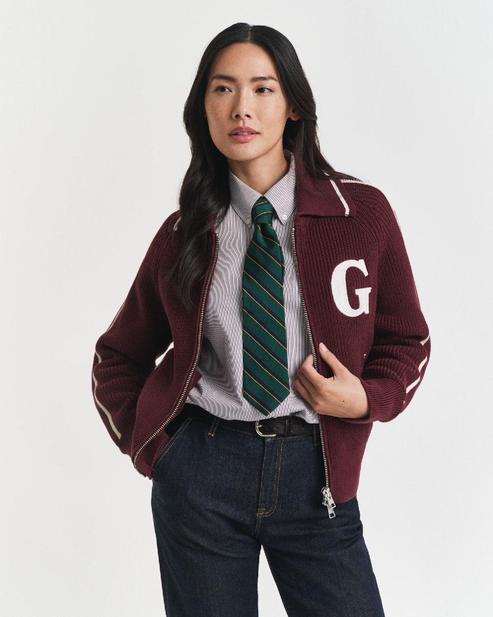 gant GANT Varsity Zip Cardigan plum wine