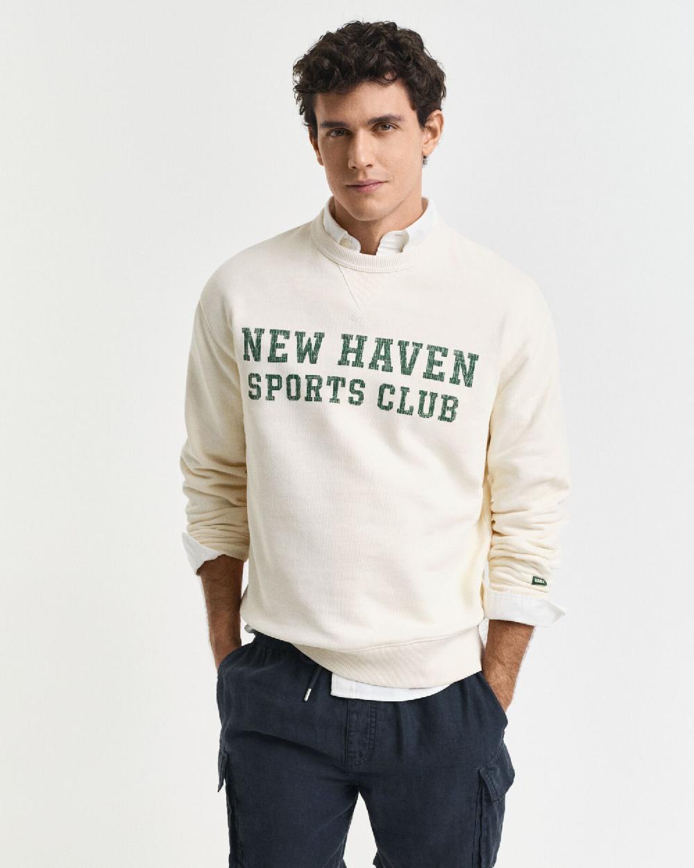 gant Graphic Crew Neck Sweatshirt cream