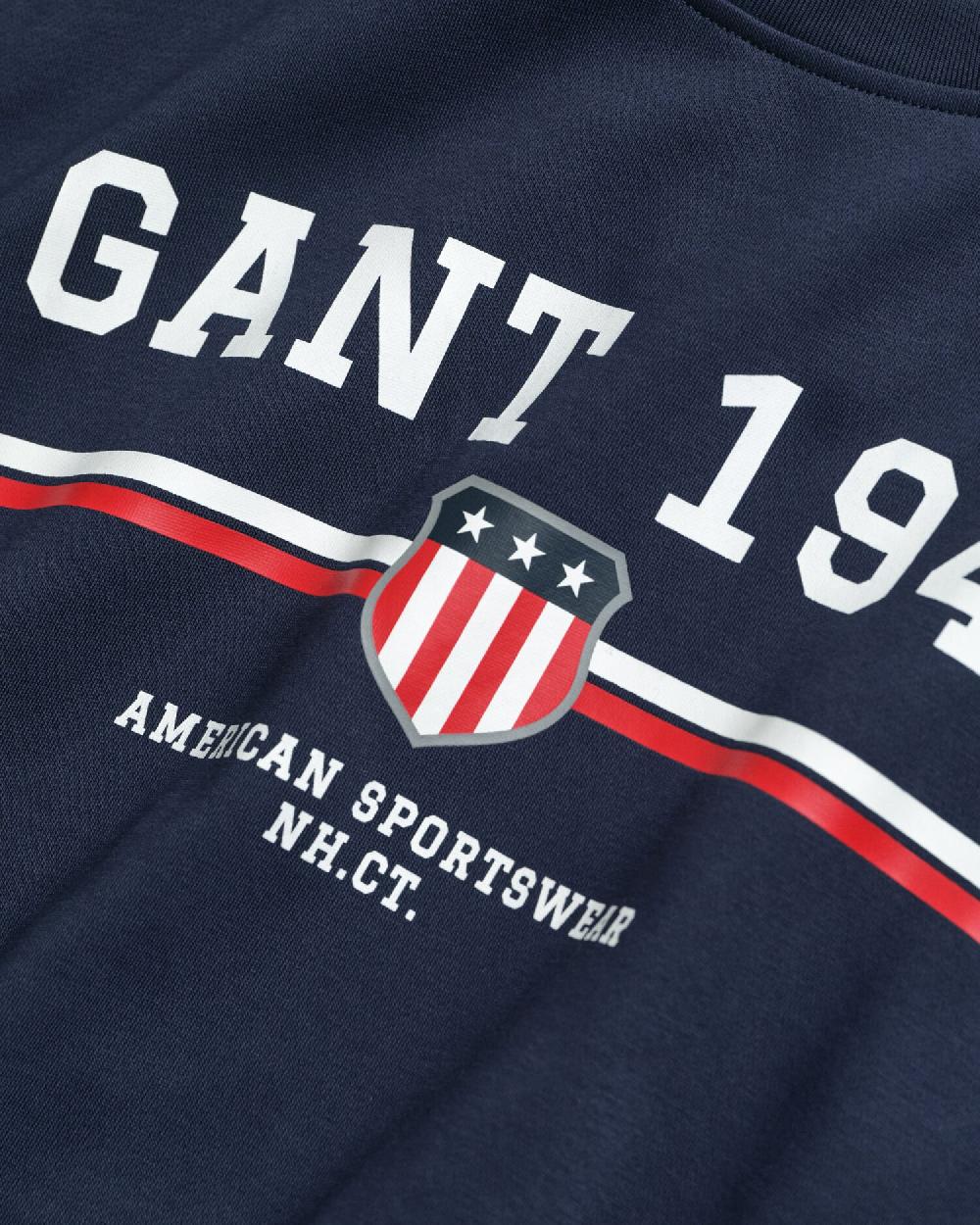Gant Graphic Crew Neck Sweatshirt Evening Blue