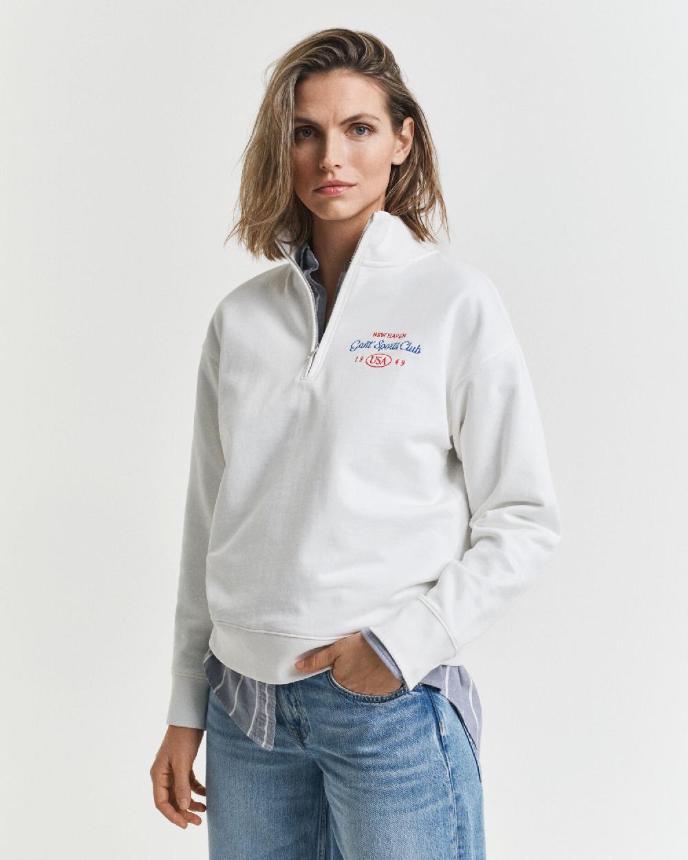 gant Graphic Half-Zip Sweatshirt eggshell