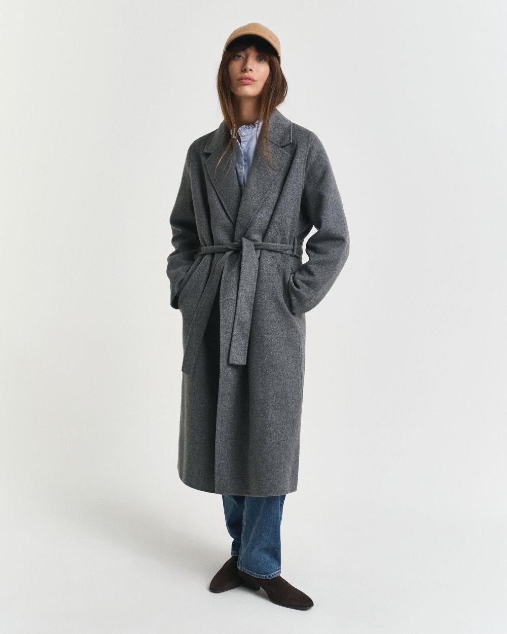Gant Handstitched Belted Coat Charcoal Melange
