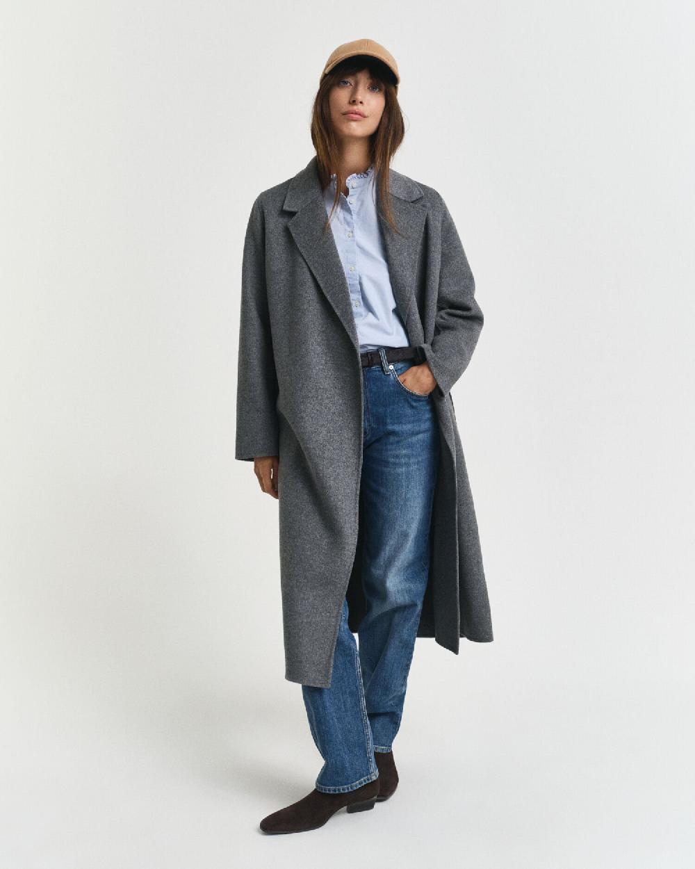 gant Handstitched Belted Coat charcoal melange