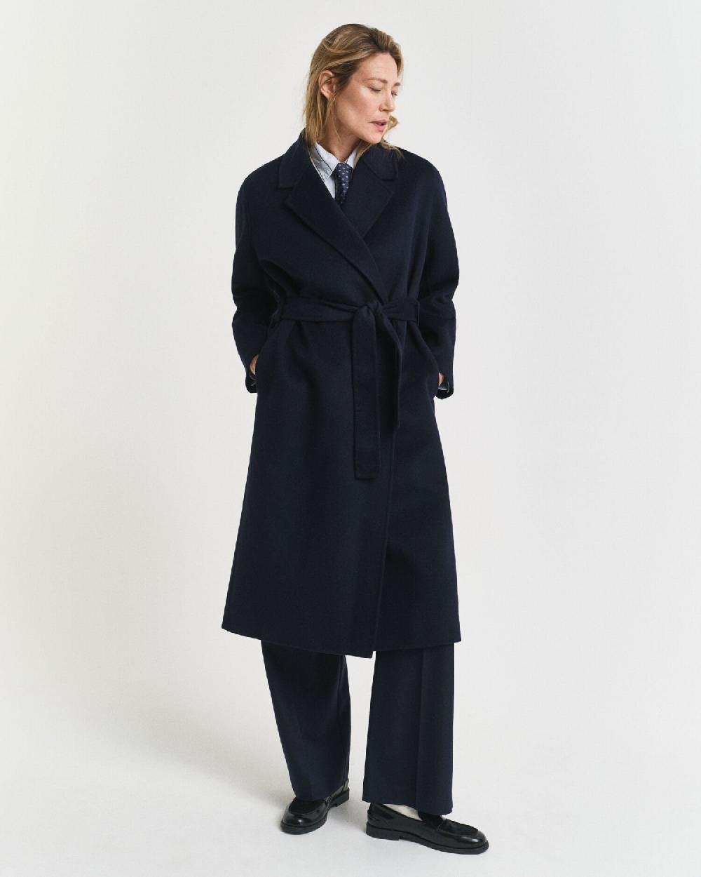 Gant Handstitched Belted Coat Evening Blue