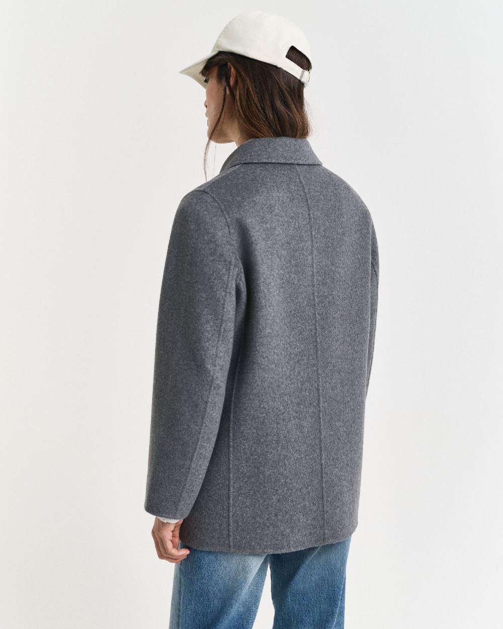 Gant Handstitched Detail Pea Coat Charcoal Melange