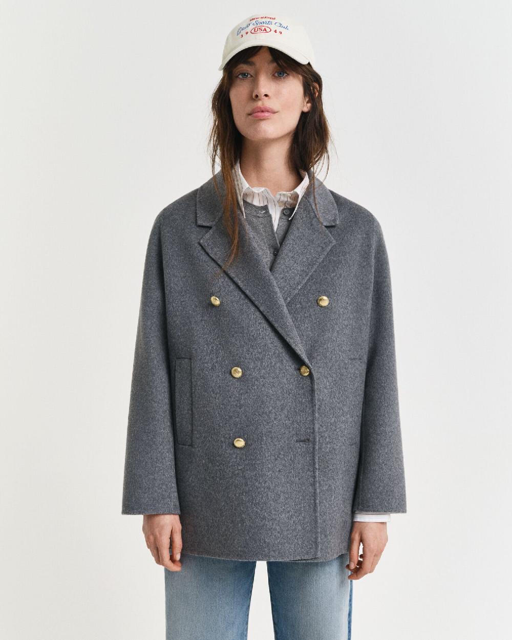 Gant Handstitched Detail Pea Coat Charcoal Melange