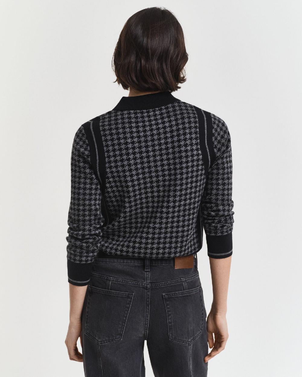 Gant Houndstooth Jacquard Polo Sweater Black