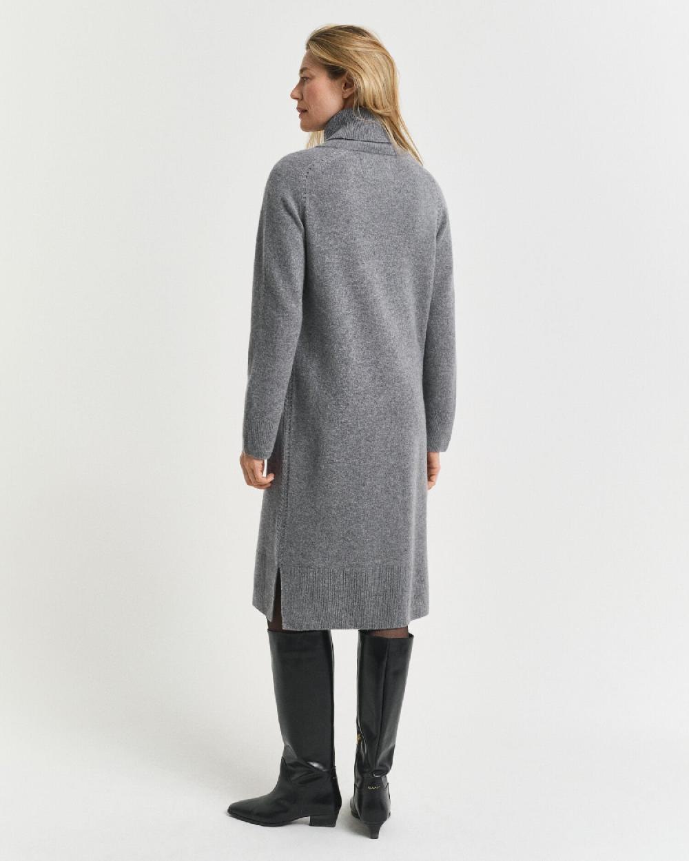Gant Knit Detail Turtleneck Dress Charcoal Melange