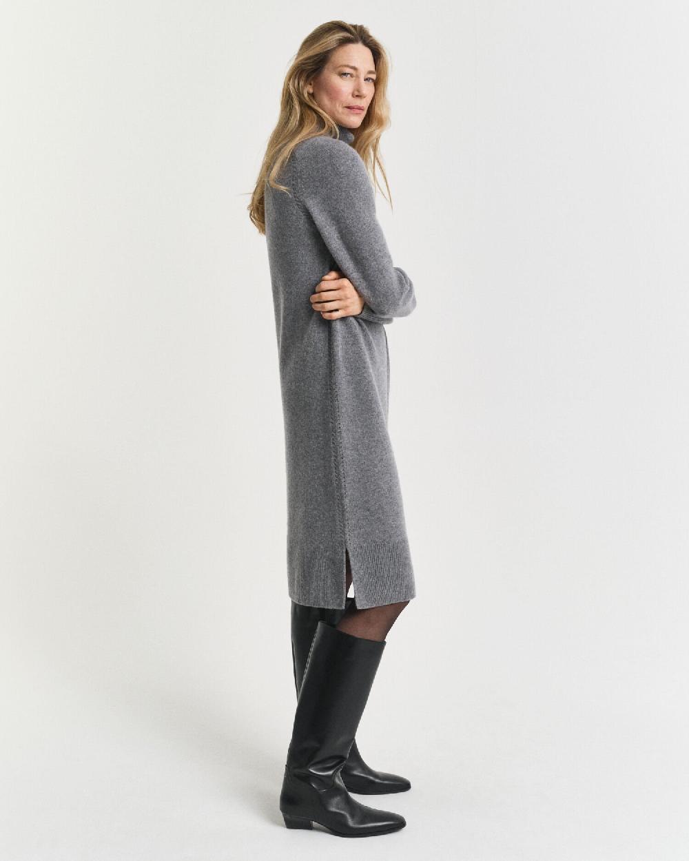 Gant Knit Detail Turtleneck Dress Charcoal Melange