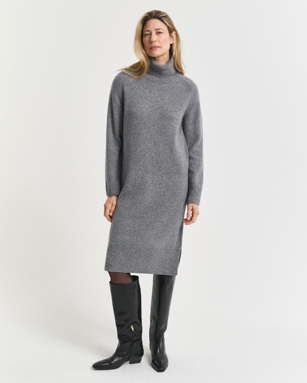 gant Knit Detail Turtleneck Dress charcoal melange