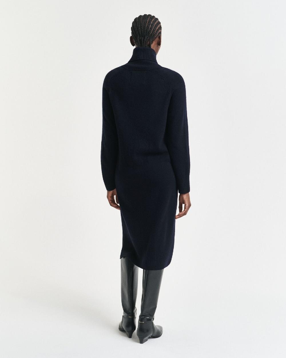 Gant Knit Detail Turtleneck Dress Evening Blue