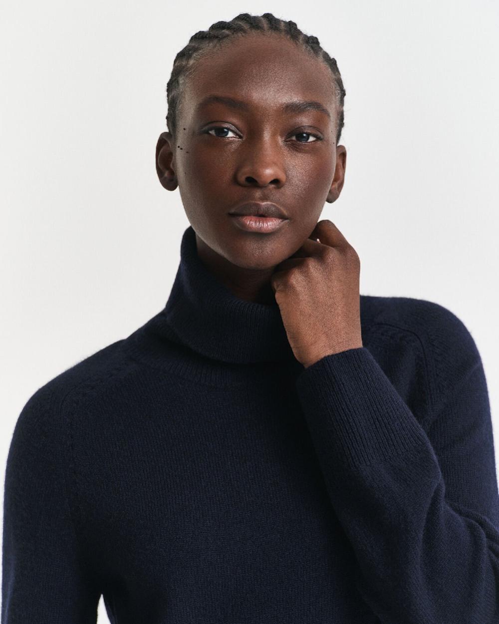 Gant Knit Detail Turtleneck Dress Evening Blue