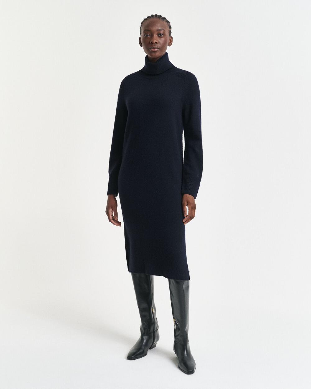 gant Knit Detail Turtleneck Dress evening blue
