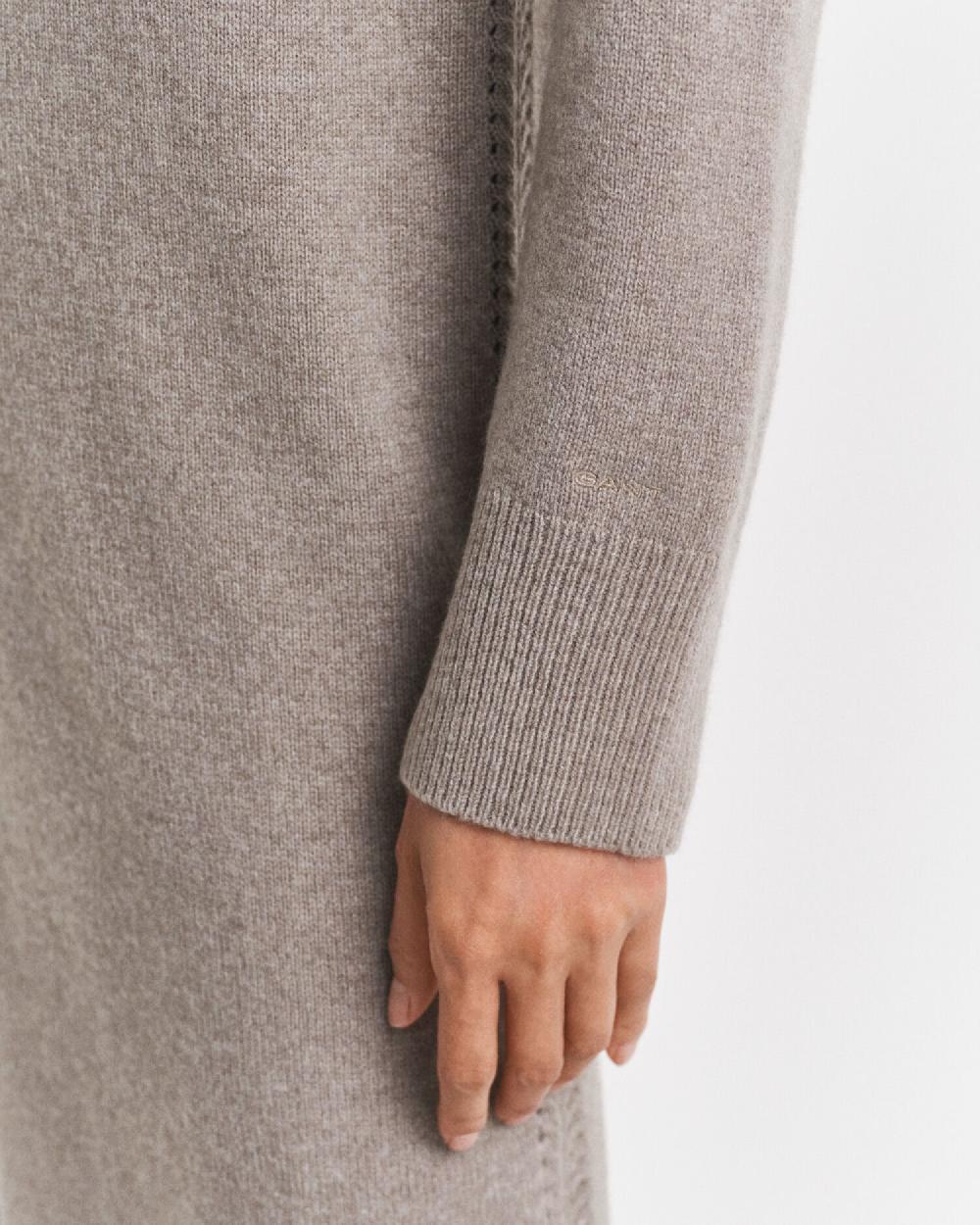Gant Knit Detail Turtleneck Dress Taupe Beige