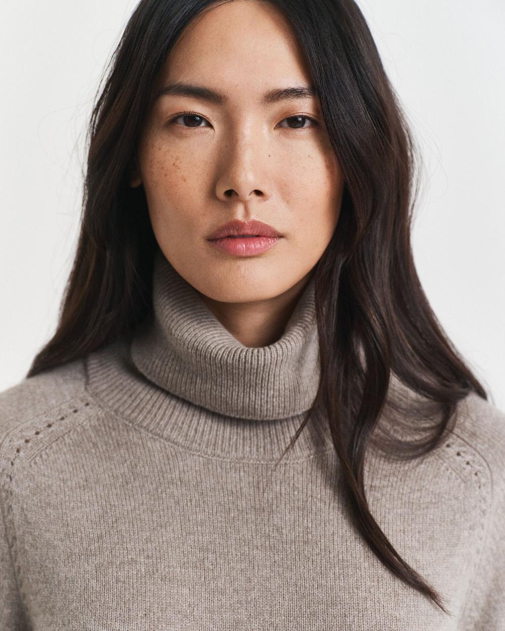 Gant Knit Detail Turtleneck Dress Taupe Beige