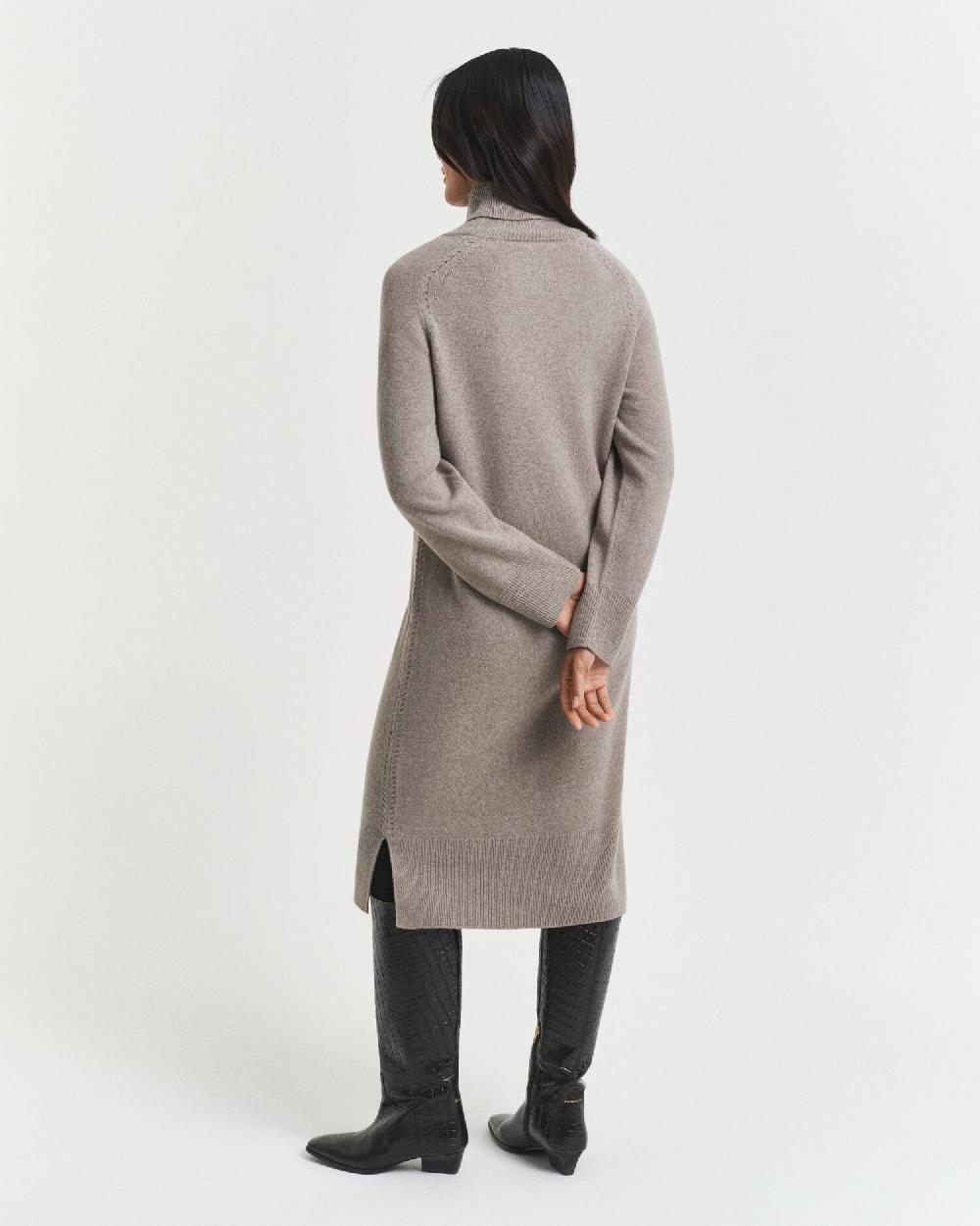 Gant Knit Detail Turtleneck Dress Taupe Beige