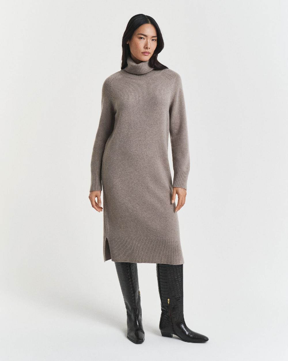gant Knit Detail Turtleneck Dress taupe beige
