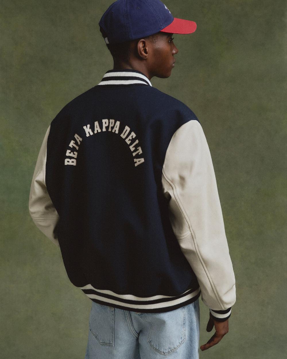 Gant Leather Mix Varsity Jacket Navy