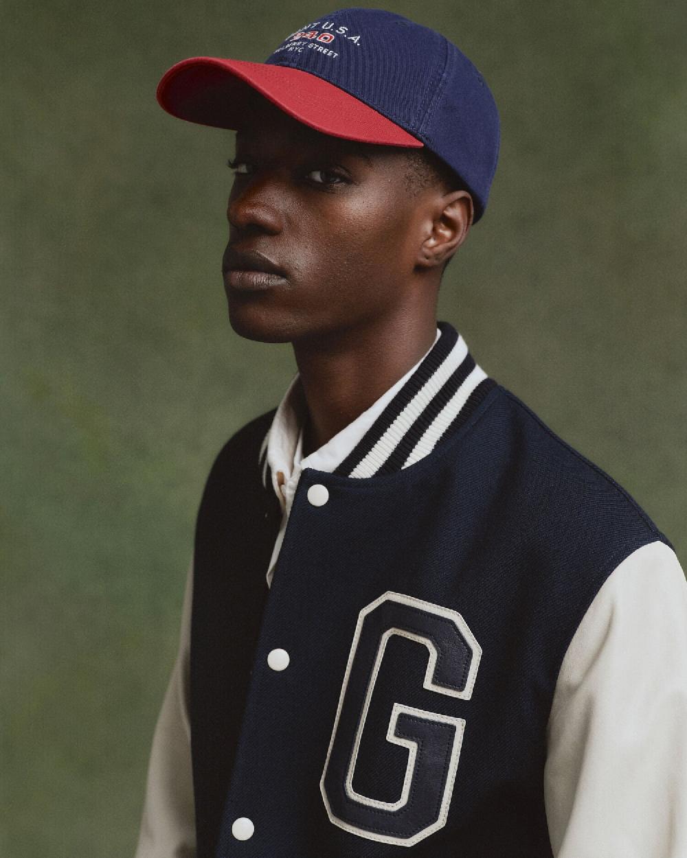 Gant Leather Mix Varsity Jacket Navy