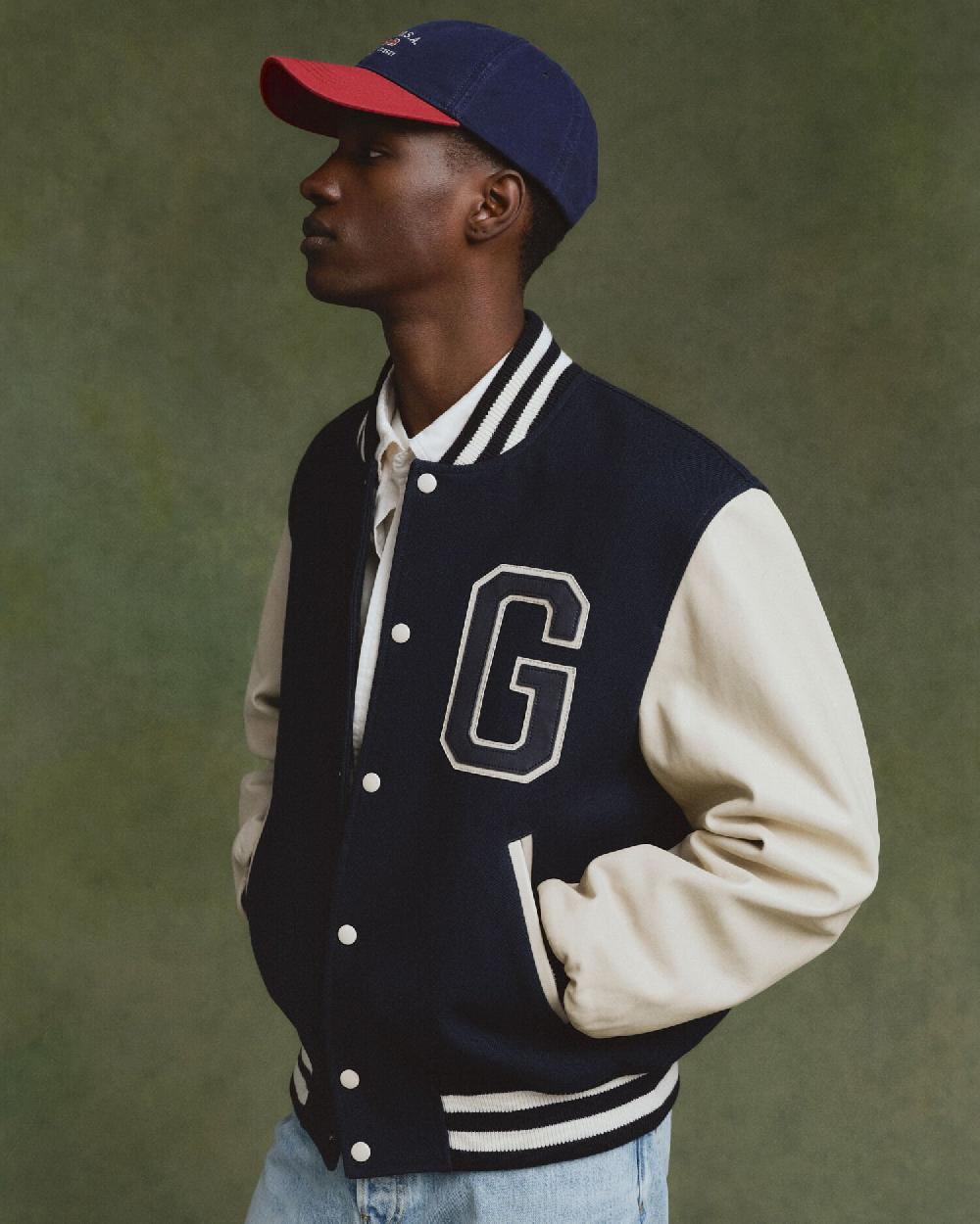 gant Leather Mix Varsity Jacket navy