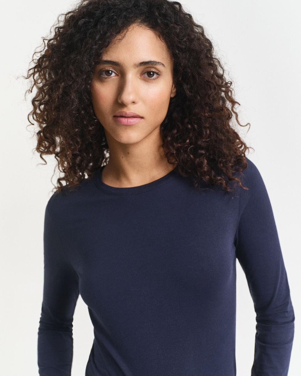 Gant Light Cotton Long Sleeve T-Shirt Evening Blue
