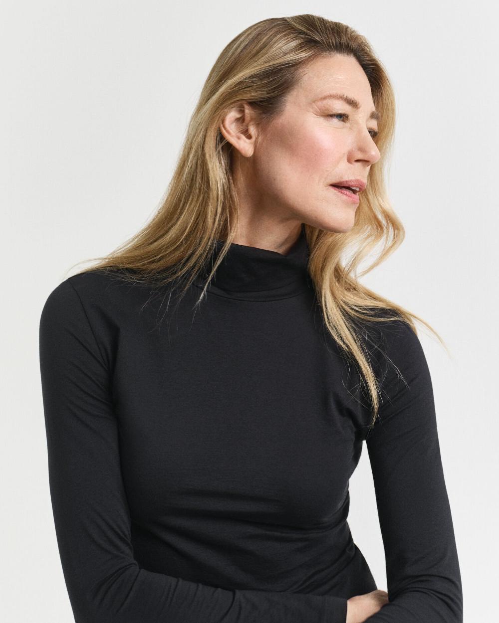 Gant Lightweight Cotton Turtleneck Top Black