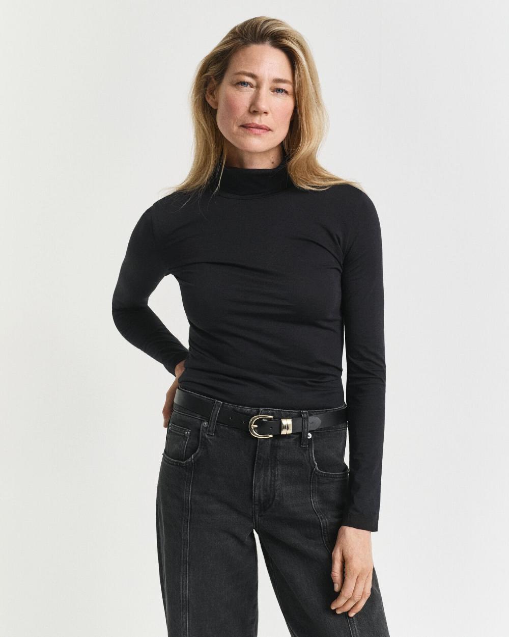 gant Lightweight Cotton Turtleneck Top black